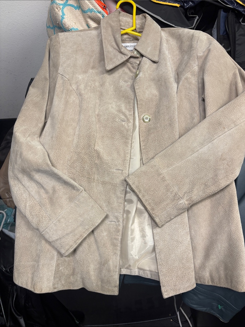 Neutral Beige Women's Suede-Effect Single-Button Jacket